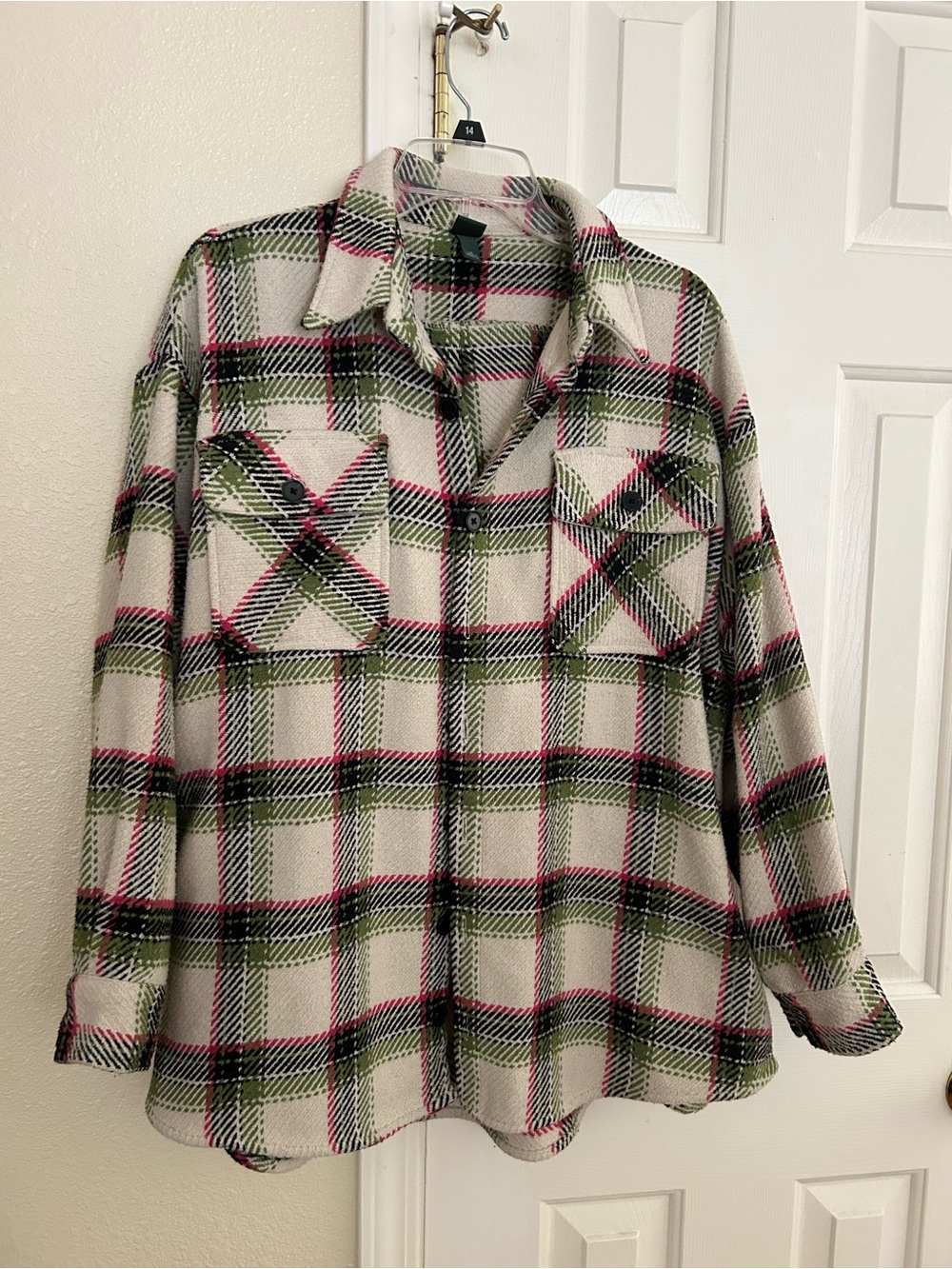 wild fable Cream Plaid Shacket with Green & Pink Accents